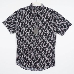 New Planet B Brand Mens Button Up Shirt Size Medium Black Short Sleeve Skeleton